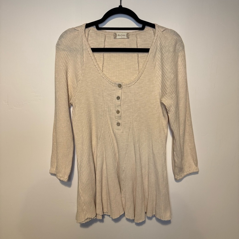 ALTARD STATE Oatmeal Scoop Neck Button Up Flowy Tunic Flare 3/4 Sleeve S